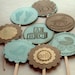 vintage cupcake toppers, baby shower, boy, brown and blue rustic, set of 16