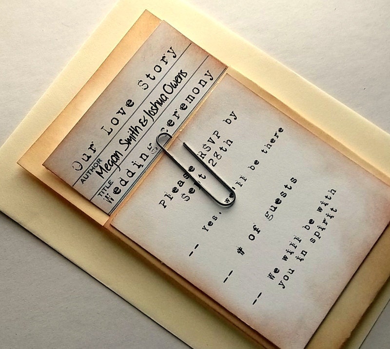 Library wedding invitation suite, pocket, rsvp, card, vintage, typewriter font