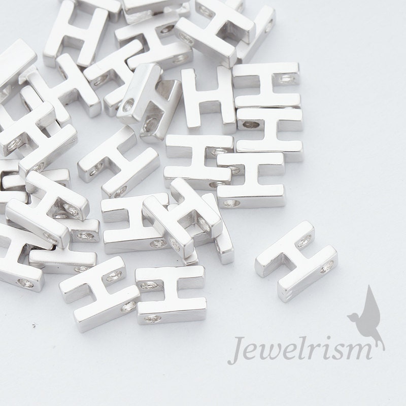 PD198-H-MR // Matte Original Rhodium Plated Small "H" Pendant, 5mm x 7mm, 4Pc