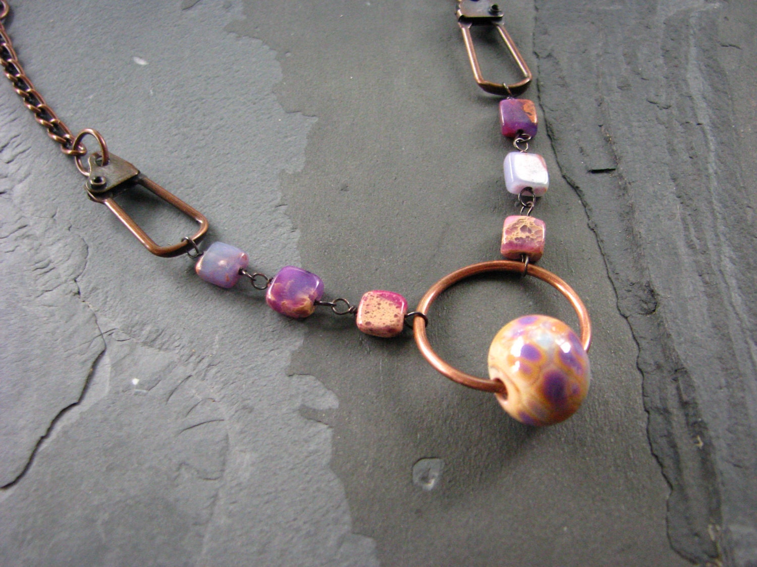 Purple Lampwork and Hook Necklace