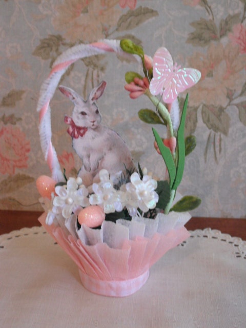 EASTER White Rabbit - Handmade Vintage Style Nut Cup - Candy Cup