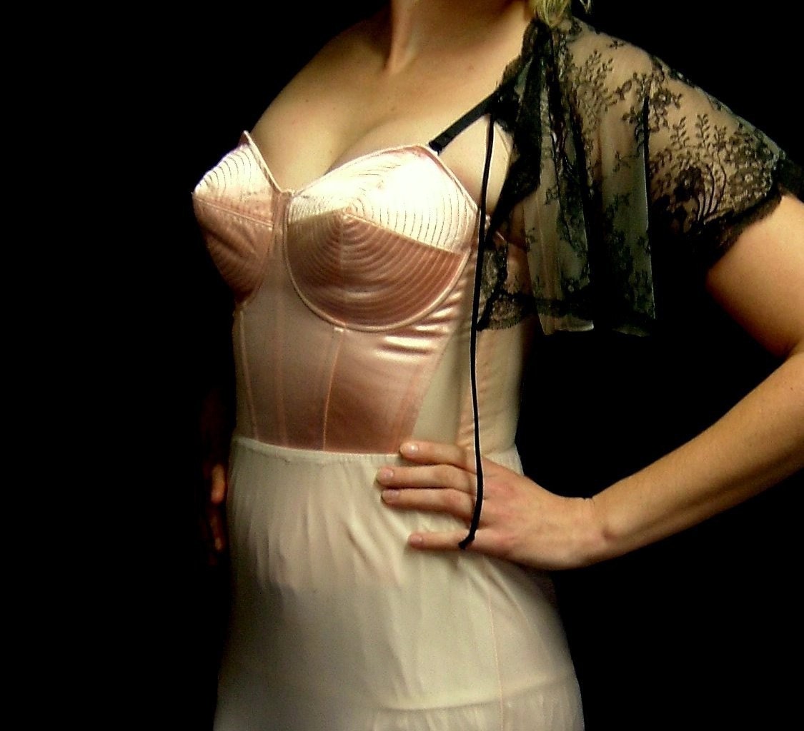 SALE--1950's Bullet Bra Merry Widow Corset--in WHITE 34B ONLY
