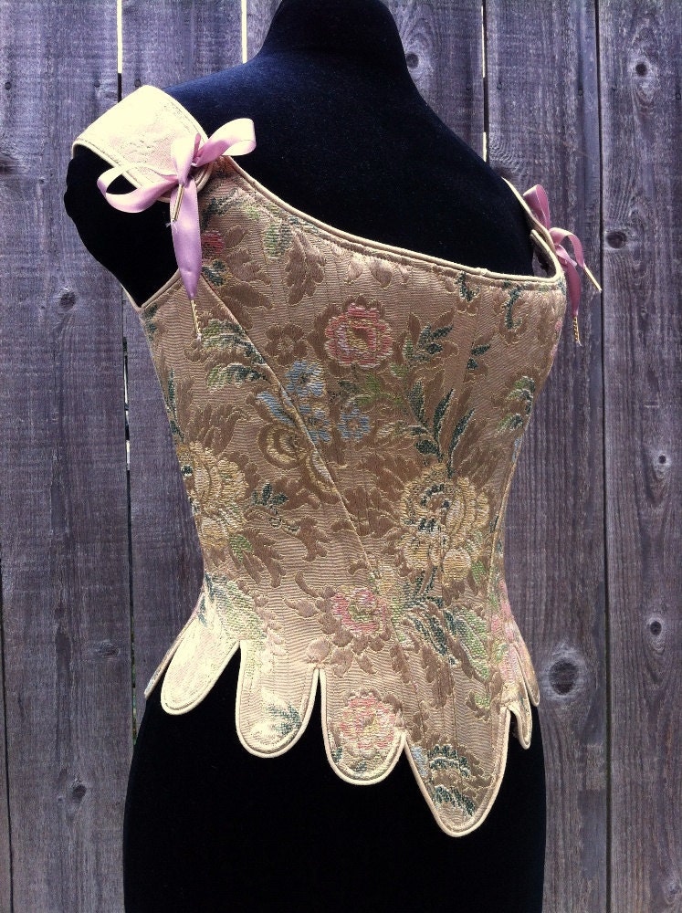 SALE-- c. 1660 Cavalier Restoration Moliere Corset in a Gold Flowered Brocade all sizes
