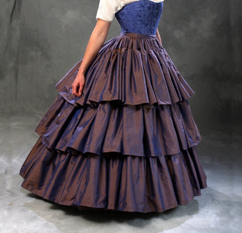 Items similar to c.1860 Civil War Debutante Ball Blue Silk Ruffled Skirt and Hoop Petticoat on Etsy