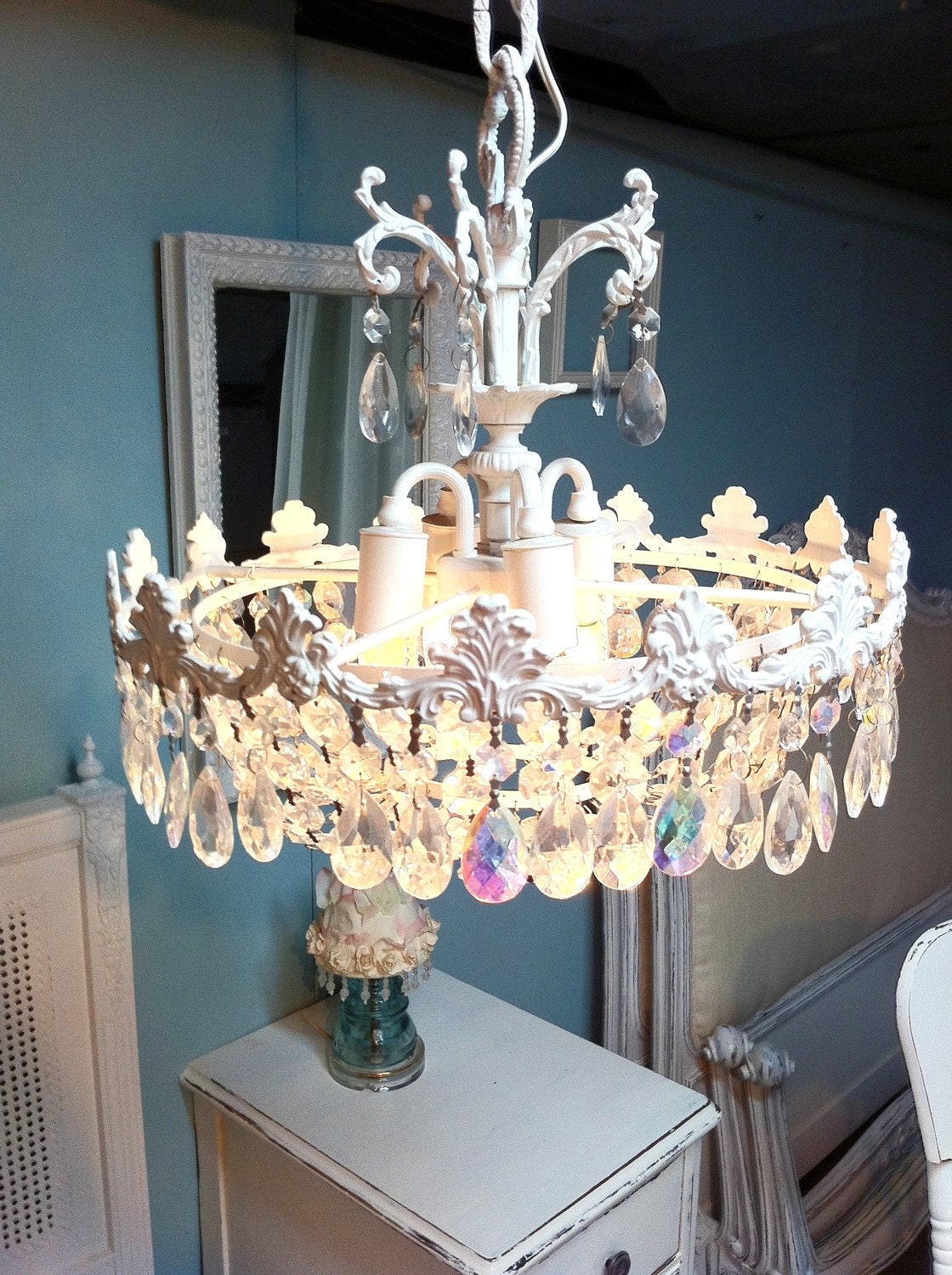 Shabby Chic Vintage French Chandelier by Antique2Chic on Etsy