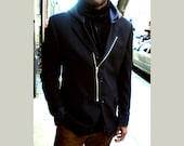 Black  Hooded men jacket with zipper in wool/blend blazer / sizes 36, 38, 40, 42, 44