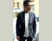 Men Blazer with satin Lapel trimmed Black  / Men jacket / sizes 36, 38, 40, 42, 44