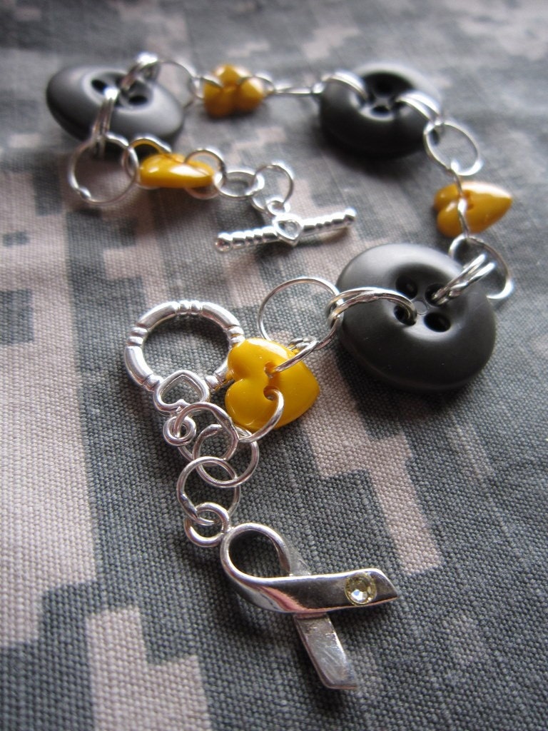 Military Button Bracelet Hearts Apart  Yellow Ribbon Support  Bracelet