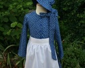 Little House on the prairie pioneer dress, apron, and bonnet