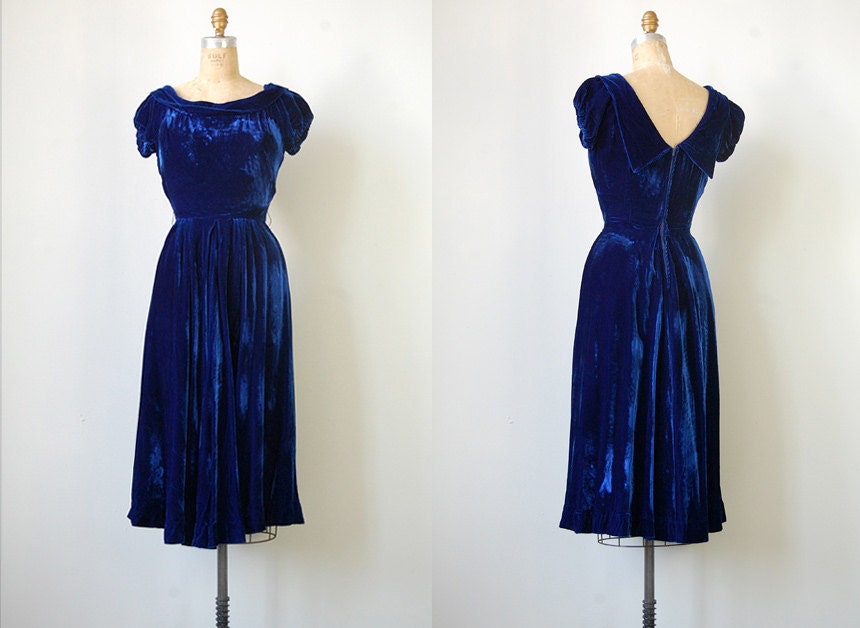 R E S E R V E D ... vintage 1930s dress / vintage 30s dress / vintage blue velvet party dress
