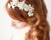 Bridal Fascinator, Head Piece, Hair Piece, Wedding Hair Accessory, ivory, gold, lace - Pearls and Twigs