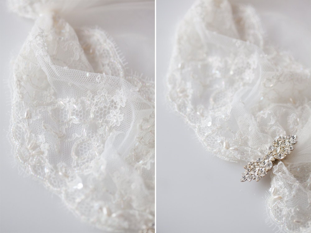 Tule chapel length veil, lace, bridal cap - Touch of Love - Made to Order