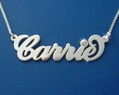 Carrie Style Name Necklace with Swarovski Birthstone, double thick silver, names up to 13 letters