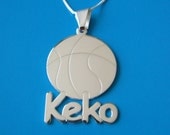 Name Necklace with Basketball, any name up to 7 letters, chain included, sterling silver