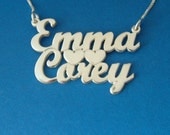 Two Name Necklace, Choose this script or any other script, double silver, ANY NAME, chain included