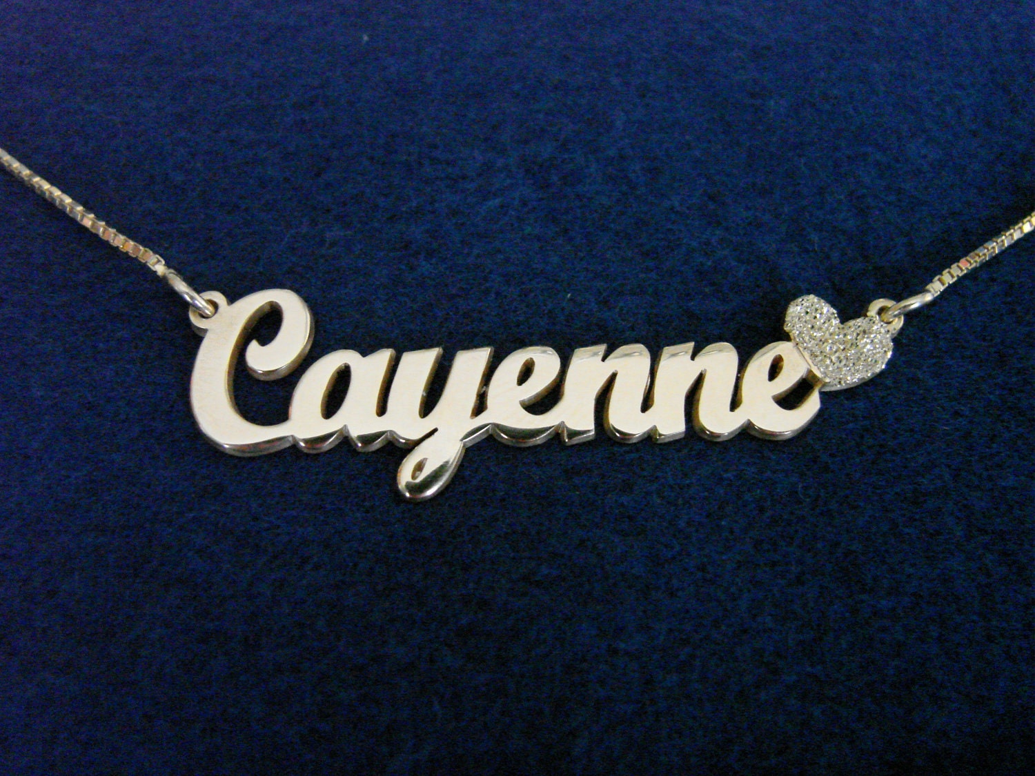 Silver Name Necklace with Sparkle Heart, Double Thick Silver,  Personalized or customized with ANY NAME up to 13 letters, chain included