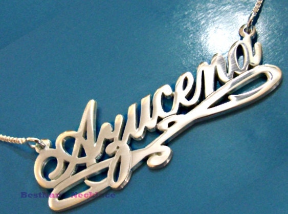 Best Quality Name Necklace with Swirls-Double Thick Silver--Elegant Name Necklace with Any Name up to 13 Letters,