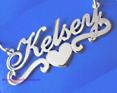Best Quality Name Necklace with heart-Double Thick Silver--Elegant Name Necklace with Any Name up to 13 Letters,
