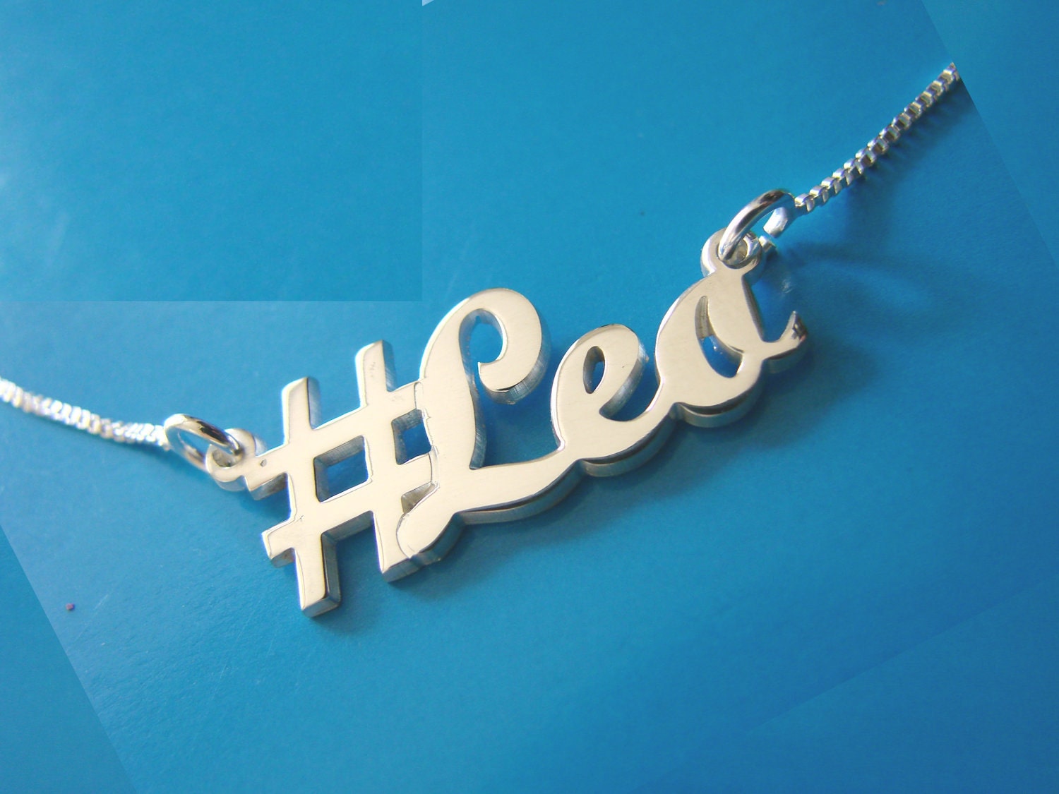 Twitter  Instagram Hashtag Name Necklace in double thick silver, any twitter user name up to 3 uppercase letters