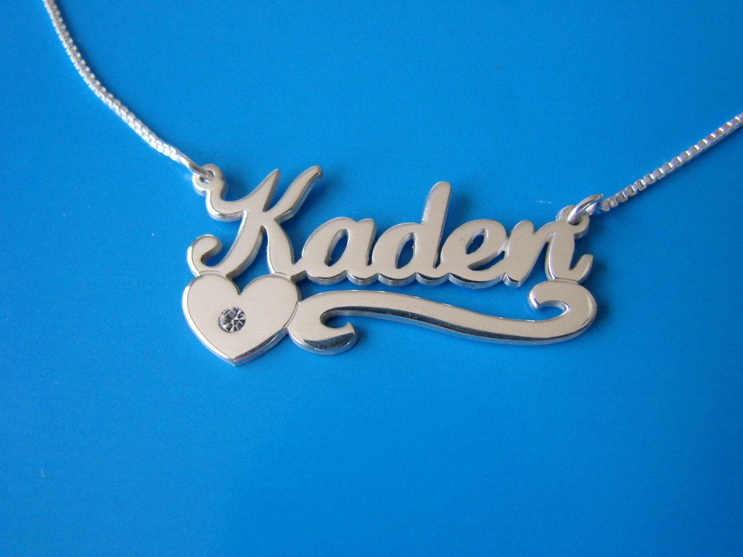 Name Necklace with Swarovski Birthstone, double thick silver, names up to 13 letters