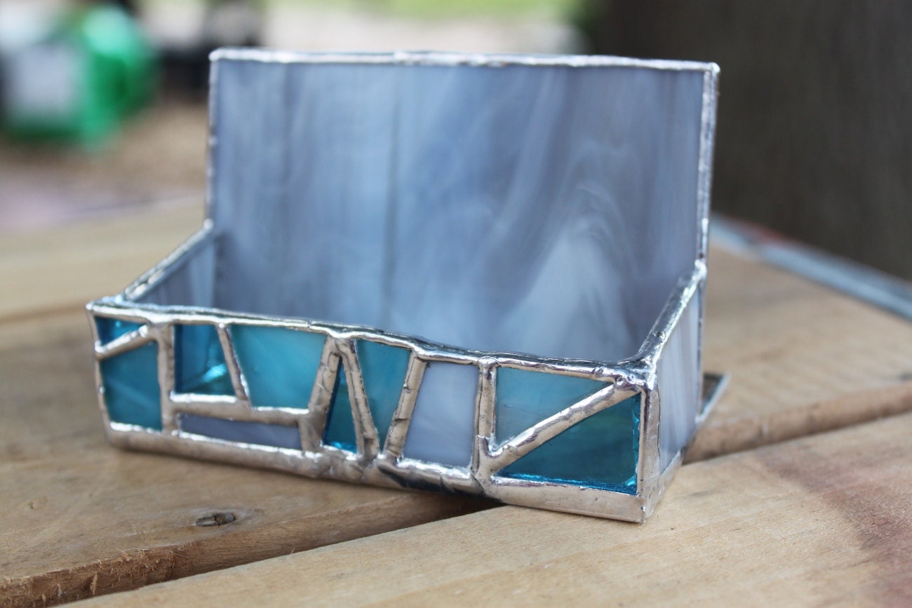 Blue and Gray Mosaic business card holder