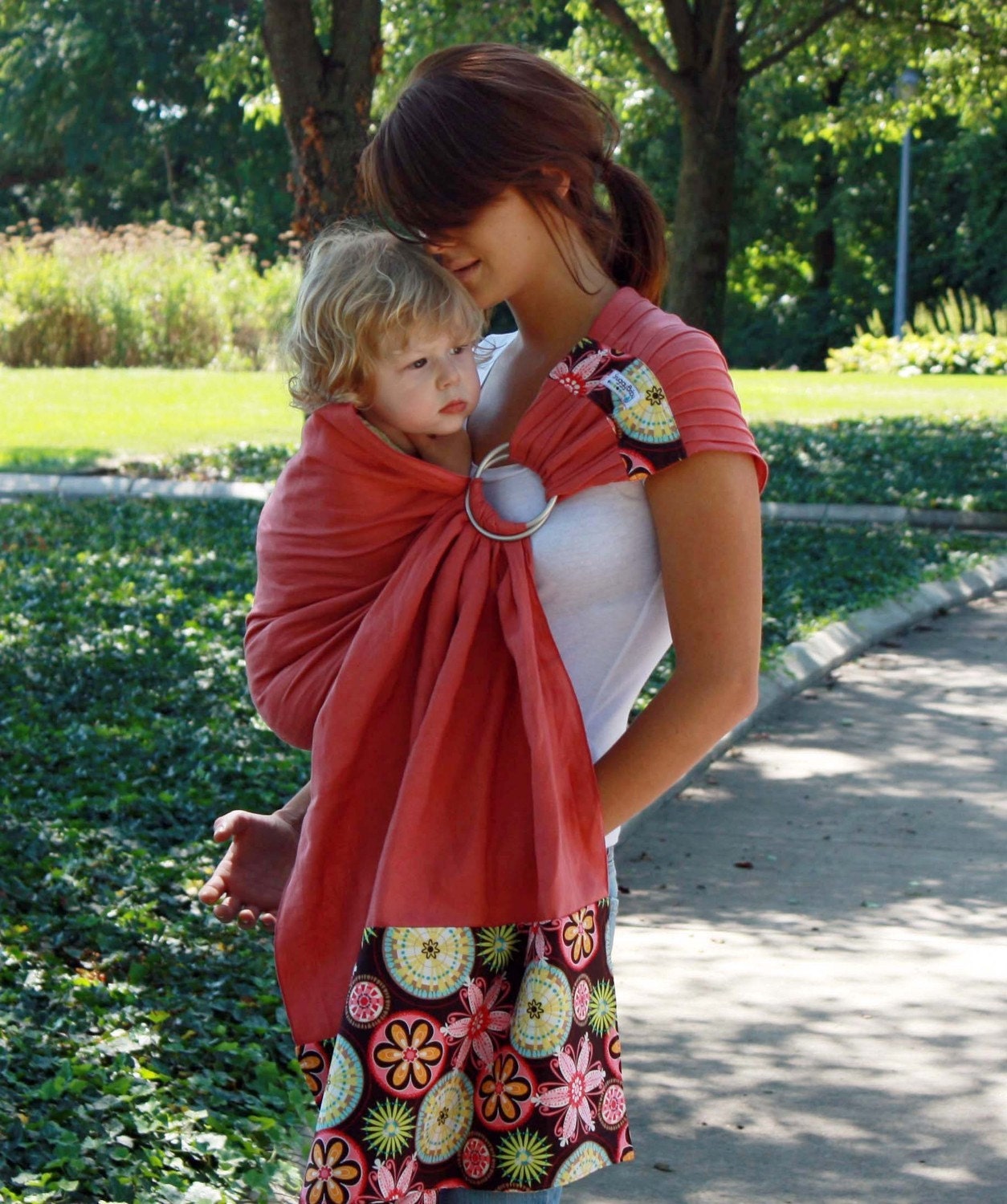 Baby Sling Linen Banded Ring Sling Baby Carrier - Floral Fireworks -Instructional DVD Included - FAST SHIPPING