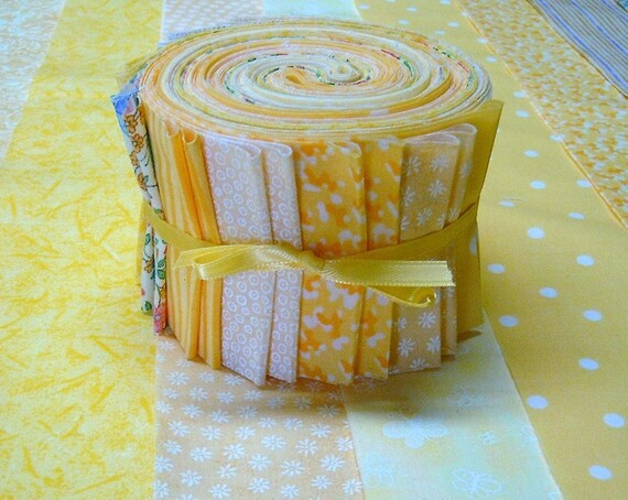 Summer Sunshine Fabric Jelly Roll Yellow 2 1/2 by SEWFUNQUILTS