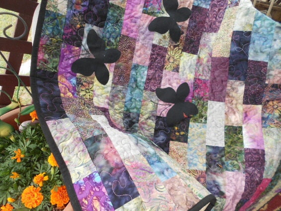 Quilt Wall Hanging - Butterflies in my Garden Batik Fabrics by SEW FUN QUILTS
