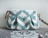 Chevron Wristlet/ Pouch/ Clutch// Nautical stripe // SMALL //Seafoam color --Made to Order--