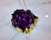 Amethyst Quartz Druzy Necklace in Gold