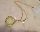Green Prenite Pear Drop Necklace in Gold