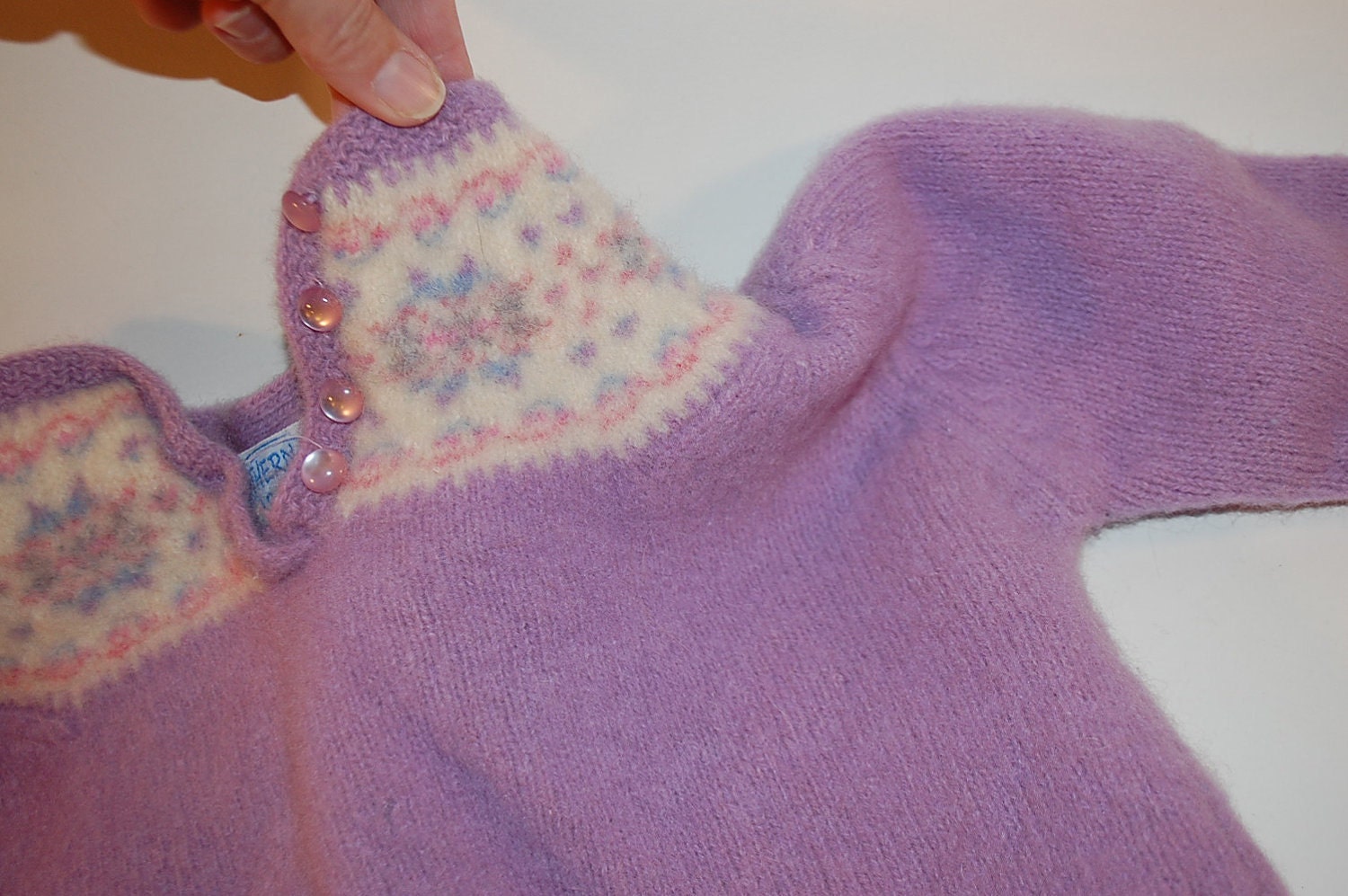 lilac felted wool sweater with out sleeves Fair-isle design