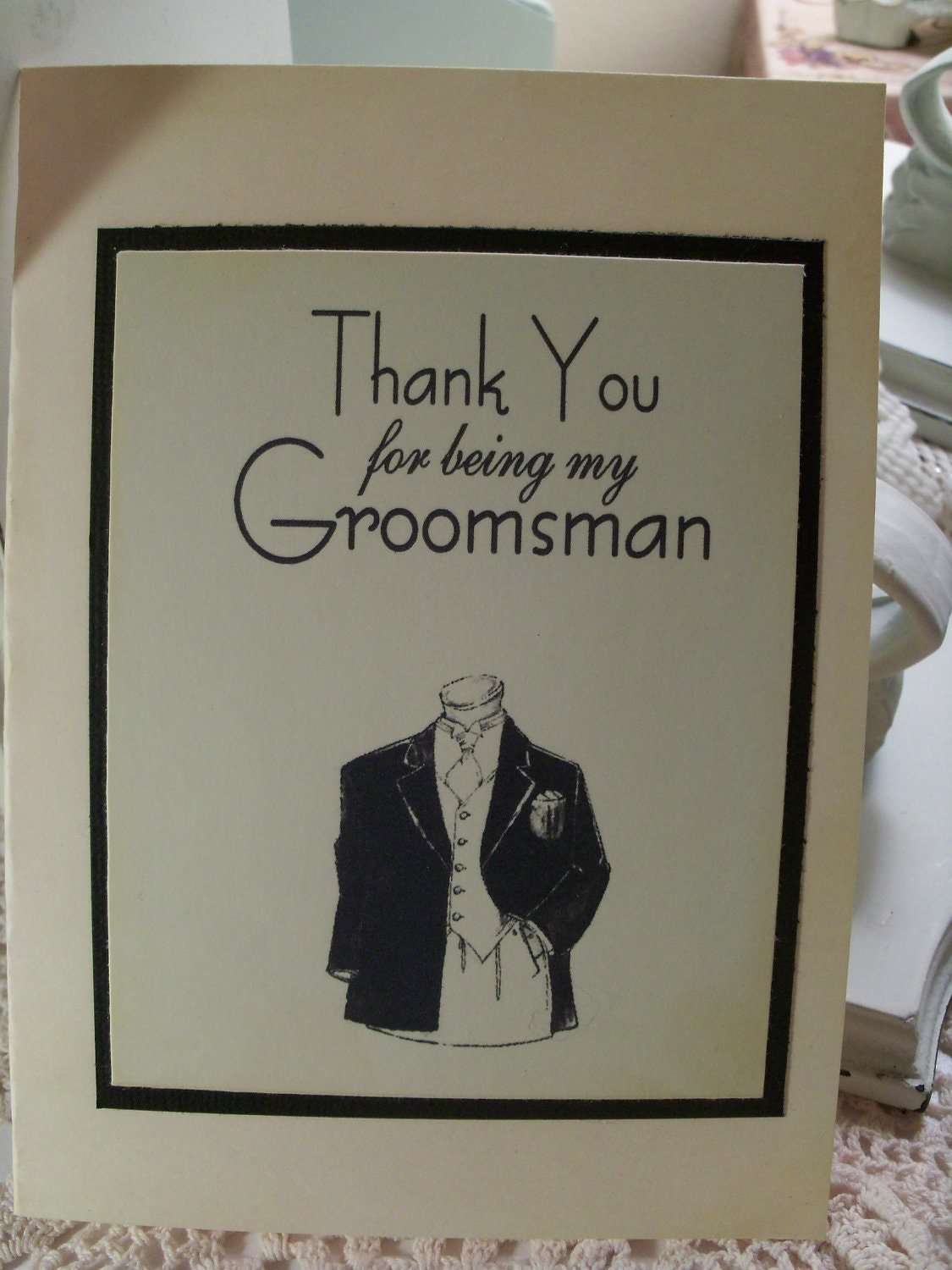 Thank You For Being My Groomsman Card Usher Best Man  Black and Ivory Card ECS