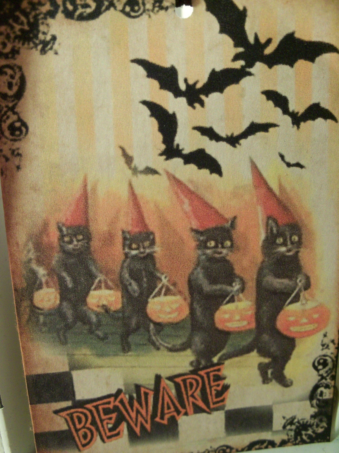Halloween Gift Tags Black Cats Pumpkins Beware Flying Bats Party Favor Tags Hang Tags..........Set of 4ECS