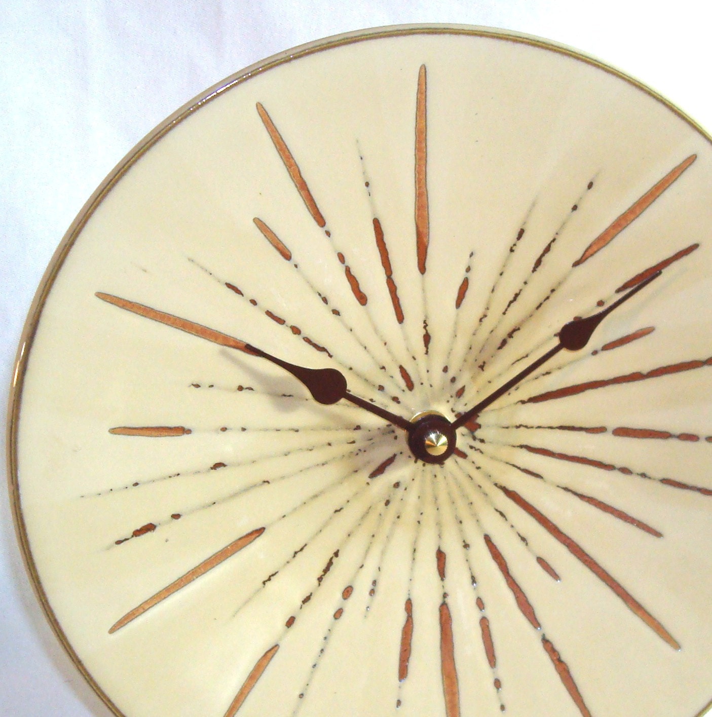 NOW ON SALE Wall Clock in Brown and Tan - Fireworks - Ceramic Plate Wall Clock No. 706 (8-1/2 inches)