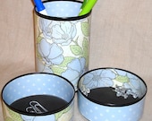 Pencil Holder Set - Soft Blue Floral and Dots Desk Accessories No. 176