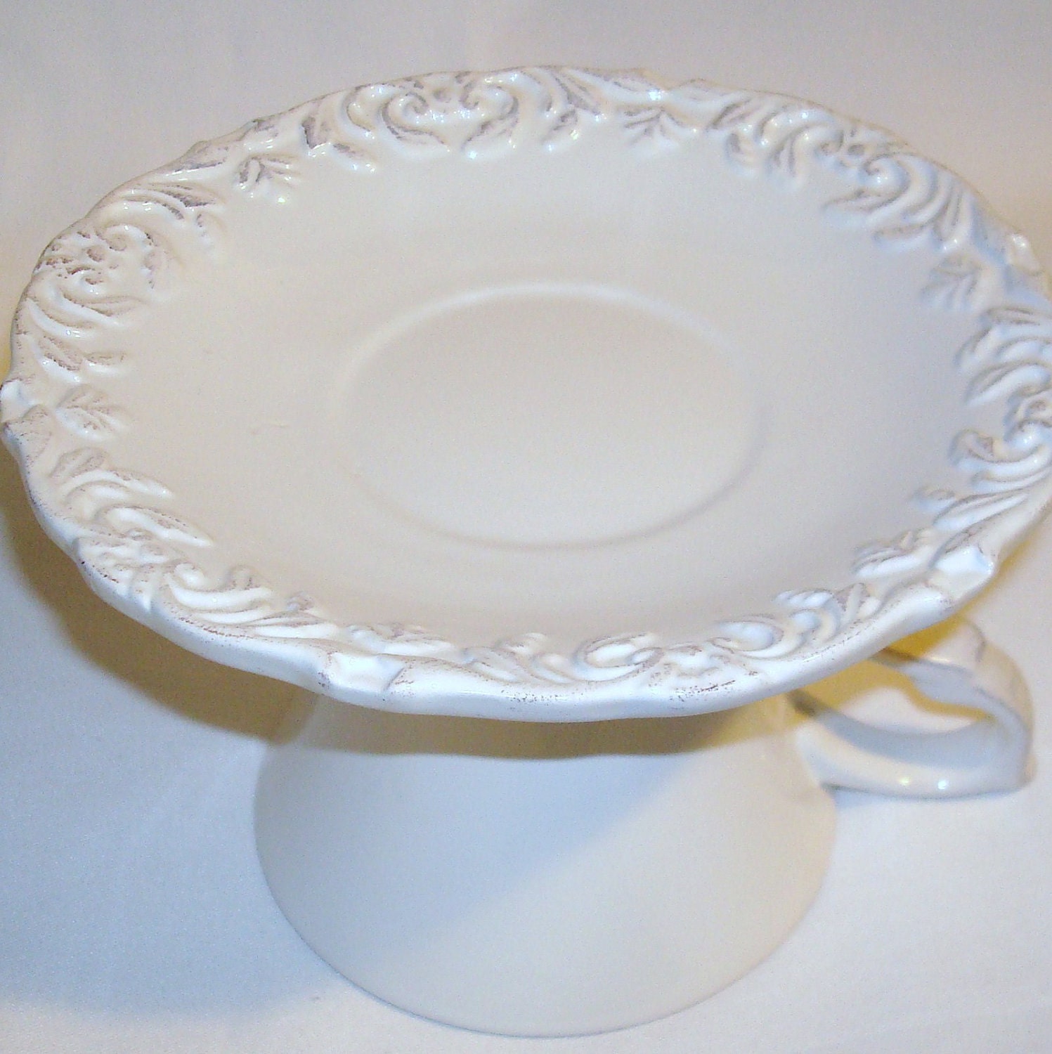 Shabby Winter White Cupcake Candle Soap Jewely Pedestal No. 065 (4h x 6w inches)