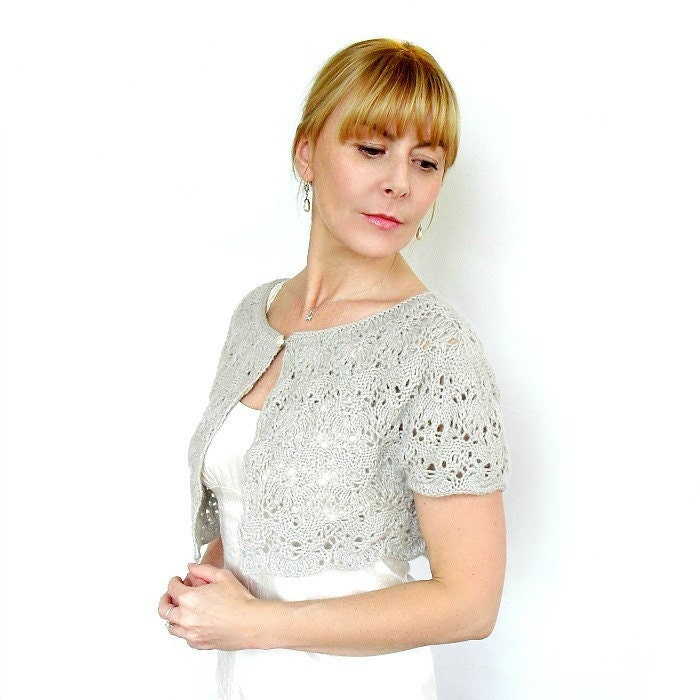 Wedding Shrug Grey Jasmine Lace Bolero Jacket Platinum Cashmere Merino Wool XS S M L
