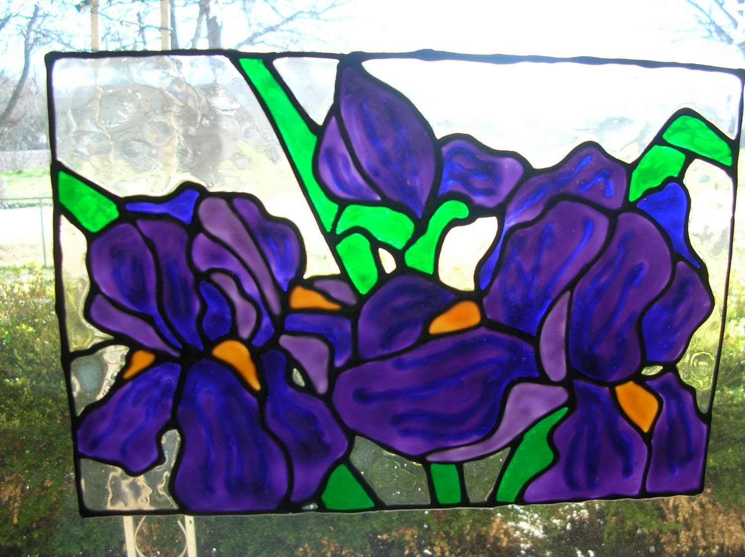 Irises flowers Stained glass window Cling