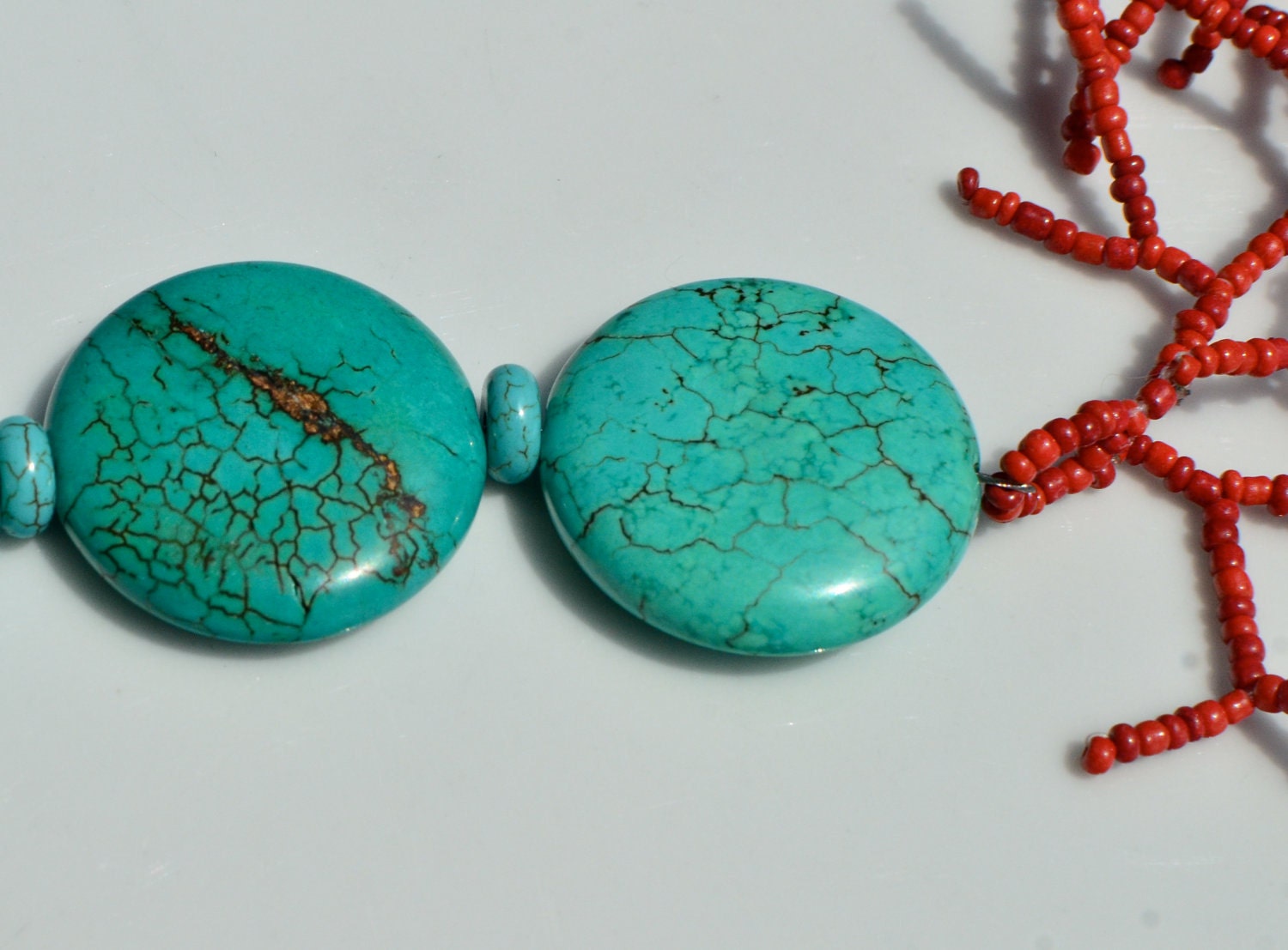 Turquoise and Coral Inspired Statement Necklace