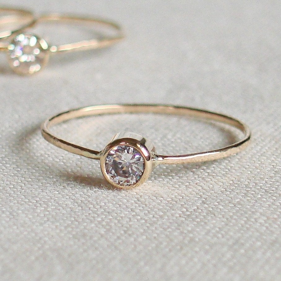 Choose a Stone - Sparkling Thread of Gold - One Hammered Stacking Ring with 14k Gold Set Faceted Stone - Delicate Jewelry