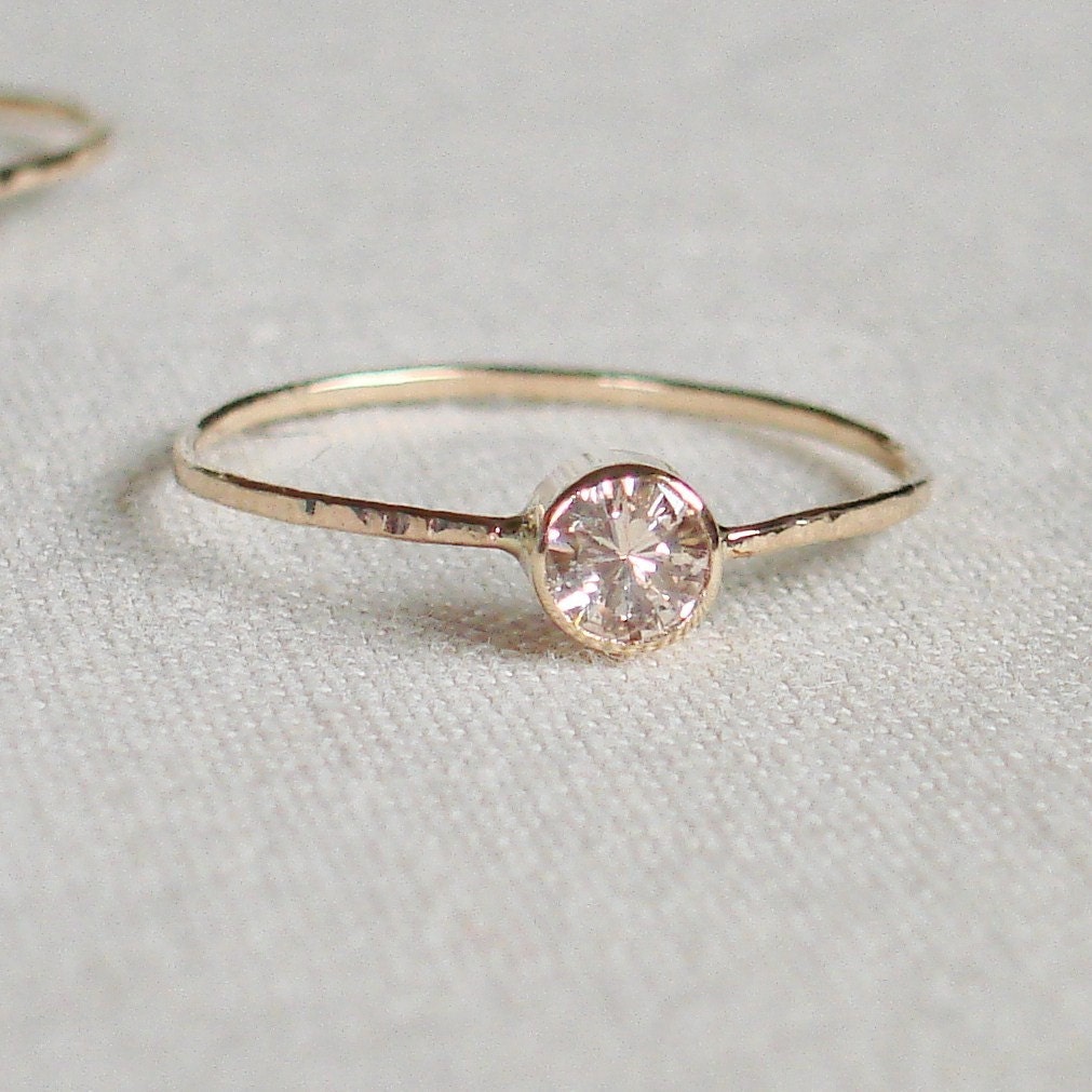 Choose a Stone - Sparkling Thread of Gold - One Hammered Stacking Ring with 14k Gold Set Faceted Stone - Delicate Jewelry