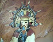 Kachina Leather Hand Tool Turquoise Original Painting Kull ooak Vintage