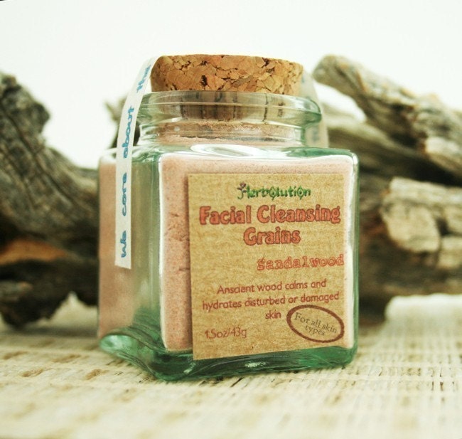 Sandalwood Facial Cleansing Grains gentle polish natural eco-friendly in a recycled glass jar