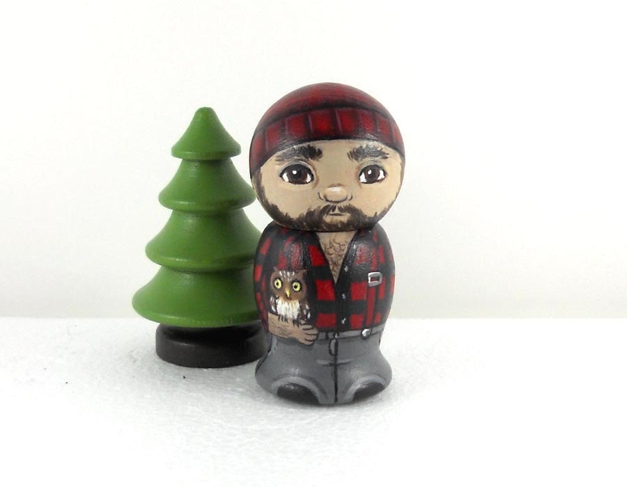 Lumberjack Kokeshi Doll Handpainted Wooden