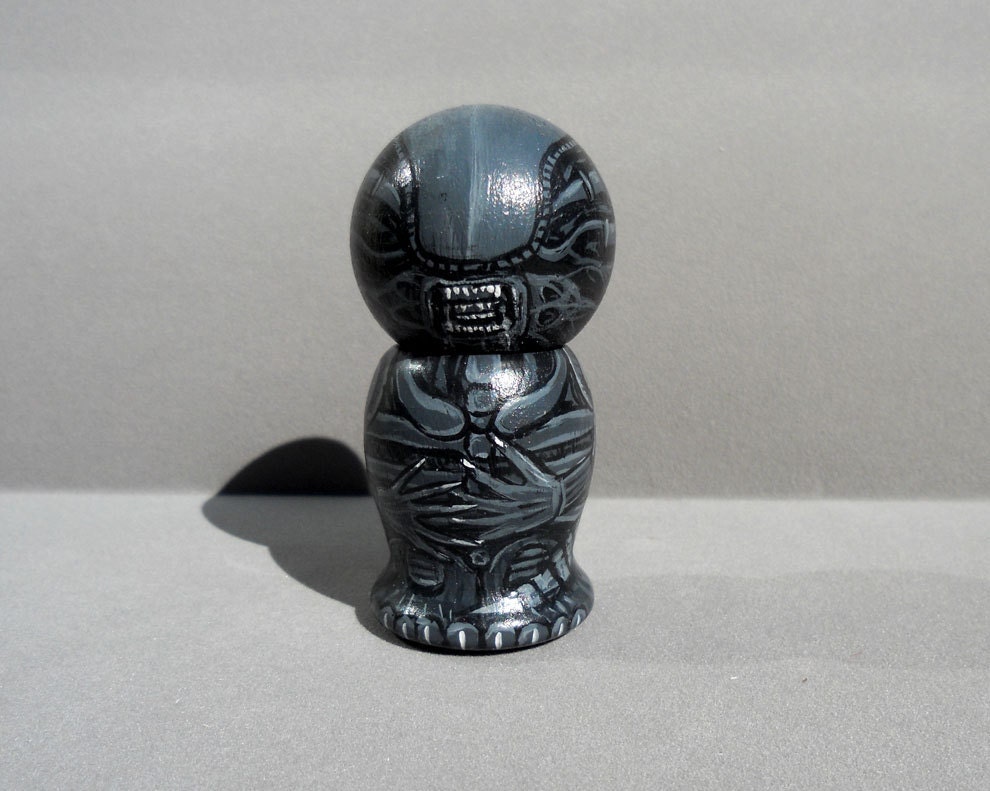 Alien Kokeshi Doll Handpainted Wooden
