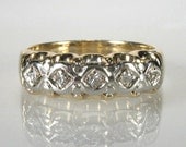 Vintage Single Cut Diamond Wedding Ring - Two Tone 14K Gold