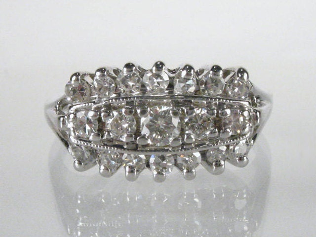 Classic Vintage Diamond Wedding Ring - 0.48 Carat Diamond Total Weight - 14K White Gold