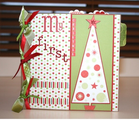 RESERVED FOR NATALIE Paper Bag Album "My First Christmas" premade photo pages