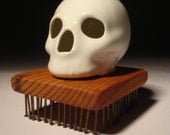 Single Gloss White Skull With Salvaged Red Wood Mini Table Stand